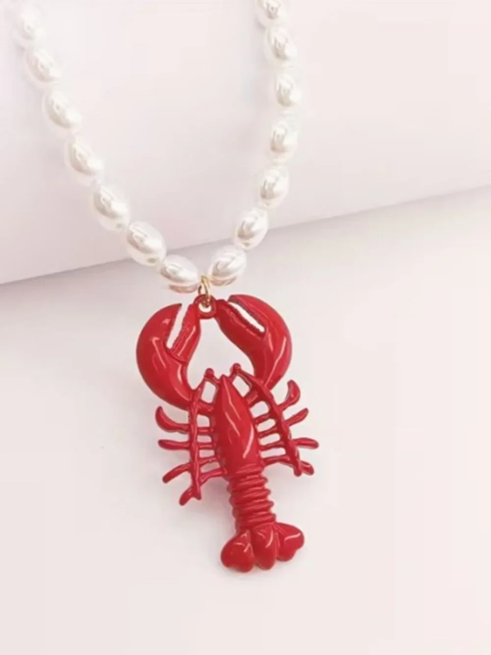 Red & Pearl Lobster Statement Necklace (NEW & SO CUTE!) - Picture 2 of 5